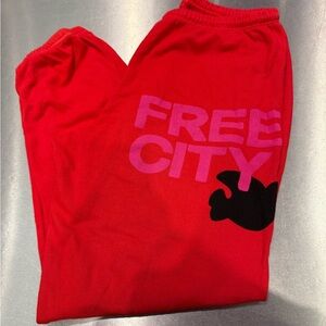 Freecity OG Logo Jogger Sweatpants RED w/ pink logo black dove size large